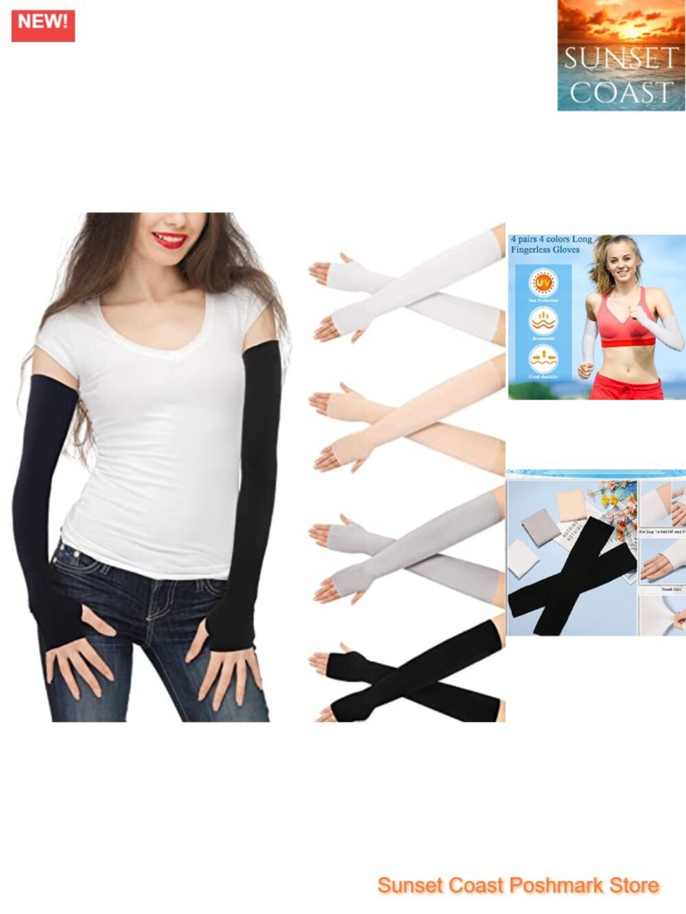 4 Pairs Fingerless UV Protection Arm Sleeves for Women Men